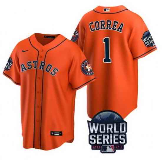 Men Houston Astros #1 Carlos Correa 2021 Orange World Series Cool Base Stitched Baseball Jersey