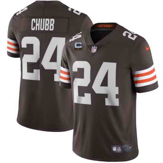 Men Cleveland Browns 2022 #24 Nick Chubb Brown With 1-star C Patch Vapor Untouchable Limited NFL Stitched Jersey