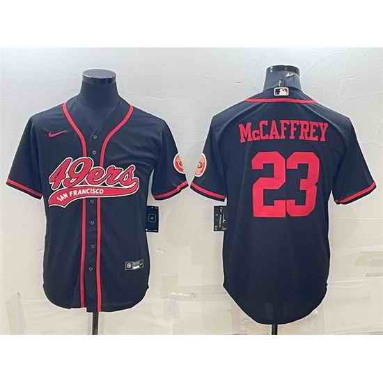 Men San Francisco 49ers #23 Christian McCaffrey Black With Patch Cool Base Stitched Baseball Jersey II