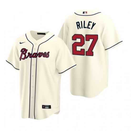 Men Atlanta Braves #27 Austin Riley Cream Cool Base Stitched Jerse