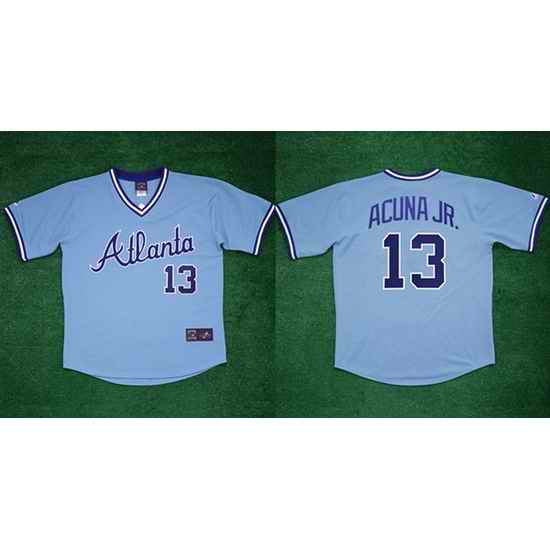 Men Atlanta Braves #13 Ronald Acu F1a Jr 1982 Light Blue Cool Base Stitched Baseball Jersey