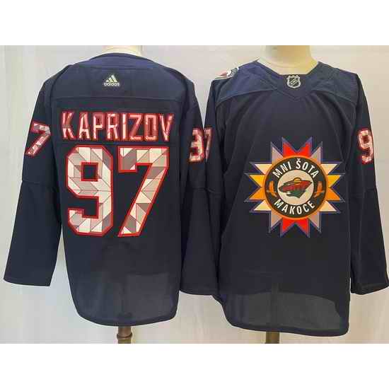 Men Minnesota Wild #97 Kirill Kaprizov Navy 2022 Adidas jersey