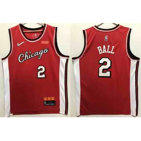 Men Nike Chicago Bulls #2 Lonzo Ball 75th Anniversary Red Edition Swingman Stitched Basketball Jersey