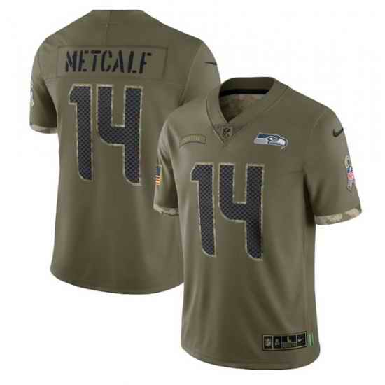 Men Seattle Seahawks #14 DK Metcalf Olive 2022 Salute To Service Limited Stitched Jersey