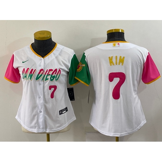 Women San Diego Padres #7 Ha Seong Kim 2022 White City Connect Cool Base Stitched Baseball Jersey 1