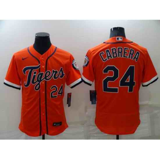 Men Detroit Tigers #24 Miguel Cabrera Orange Flex Base Stitched Jerse