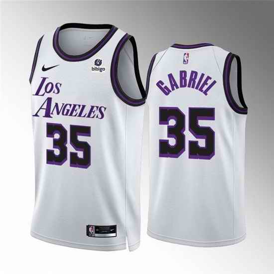 Men Los Angeles Lakers #35 Wenyen Gabriel White City Edition Stitched Basketball Jersey