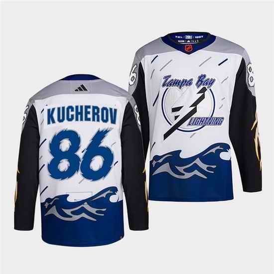 Men Tampa Bay Lightning #86 Nikita Kucherov White 2022 Reverse Retro Stitched Jersey
