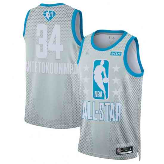 Men 2022 All Star #34 Giannis Antetokounmpo Gray Stitched Basketball Jersey
