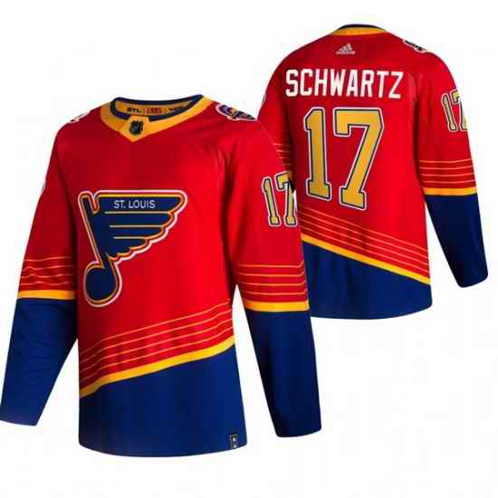 Men St  Louis Blues #17 Jaden Schwartz Red Adidas 2020 21 Reverse Retro Alternate NHL Jersey