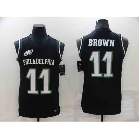 Men Philadelphia Eagles #11 A J Brown Black Limited Tank Top Stitched Jerse