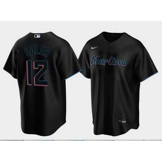 Men Miami Marlins #12 Jorge Soler Black Cool Base Stitched jersey