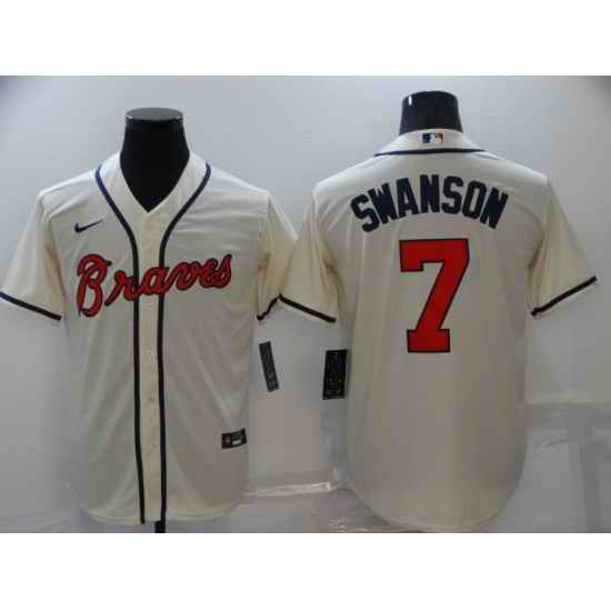 Men Atlanta Braves #7 Dansby Swanson Ice Cream Cool Base MLB Stitched Jersey