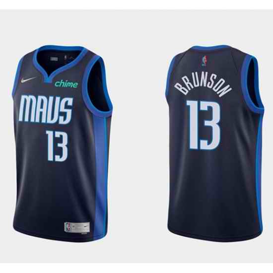 Men Dallas Mavericks #13 Jalen Brunson Navy Stitched Basketball Jersey