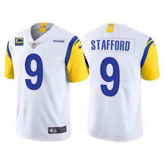 Men Los Angeles Rams 9 Matthew Stafford 2022 White With #4 Star C Patch Vapor Untouchable Limited Stitched Jersey