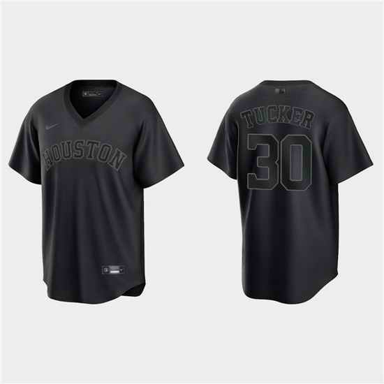 Men Houston Astros #30 Kyle Tucker Black Pitch Black Fashion Replica Stitched Jersey