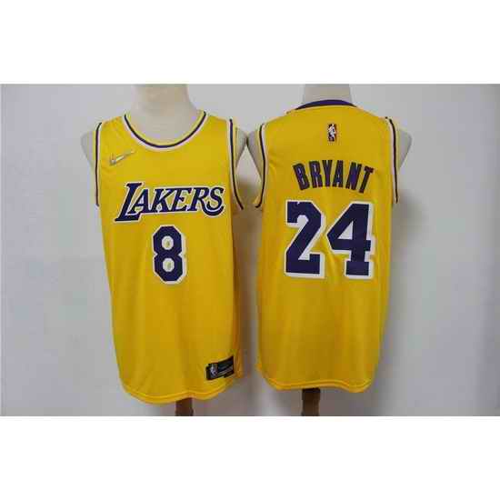 Men Nike Los Angeles Lakers #8 & 24 Kobe Bryant Yellow Nike Diamond 75th Anniversary Swingman Jersey