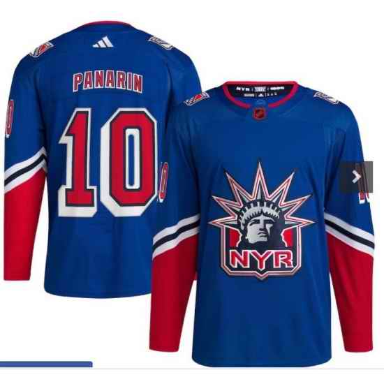 Men New York Rangers #10 Artemi Panarin Blue 2022 Reverse Retro Stitched Jersey