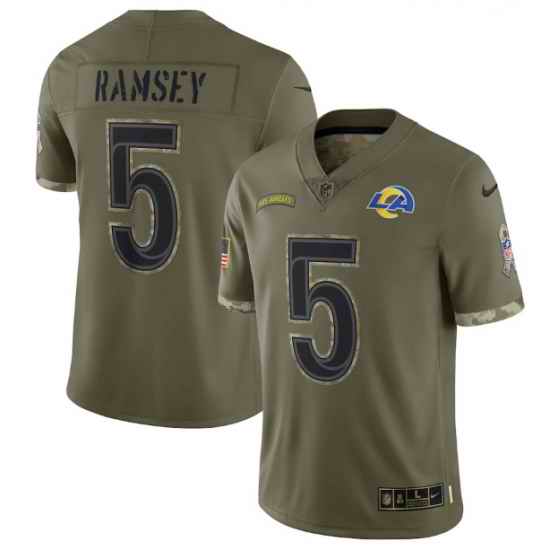 Men Los Angeles Rams #5 Jalen Los Angeles Ramsey Olive 2022 Salute To Service Limited Stitched Jersey