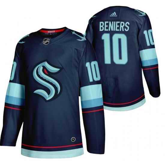 Men Seattle Kraken #10 Matty Beniers Navy Stitched Jersey