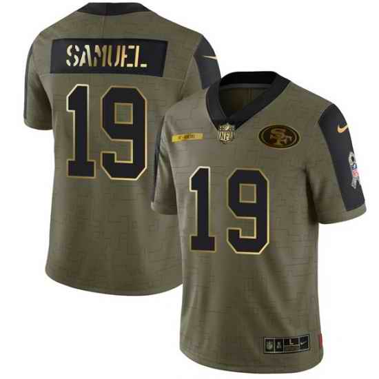 Men San Francisco 49ers #19 Deebo Samuel 2021 Olive Camo Salute To Service Golden Limited Stitched Jersey