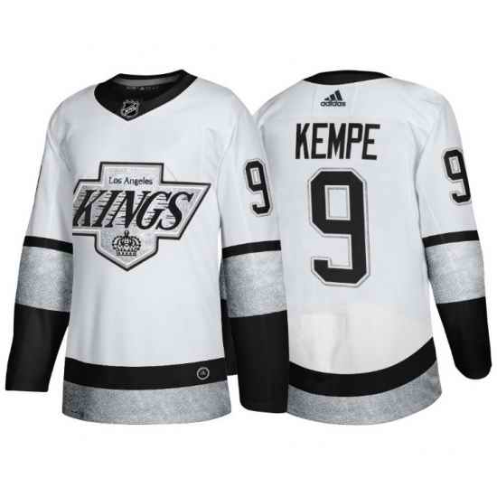 Men Los Angeles Kings #9 Adrian Kempe White Throwback Stitched Jersey