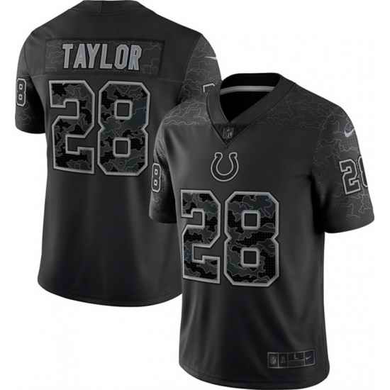 Men Indianapolis Colts #28 Jonathan Taylor Black Reflective Limited Stitched Football Jersey
