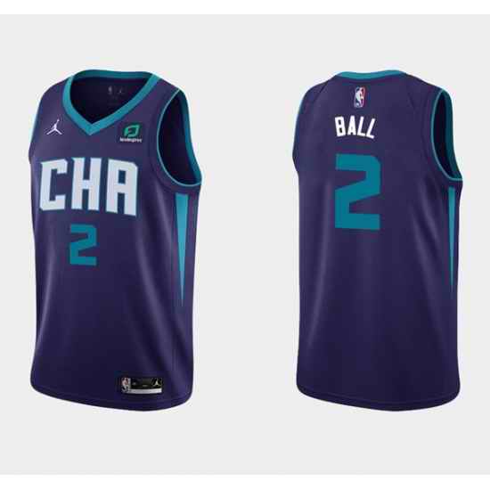 Men Charlotte Hornets #2 LaMelo Ball Purple Stitched Basketball Jersey