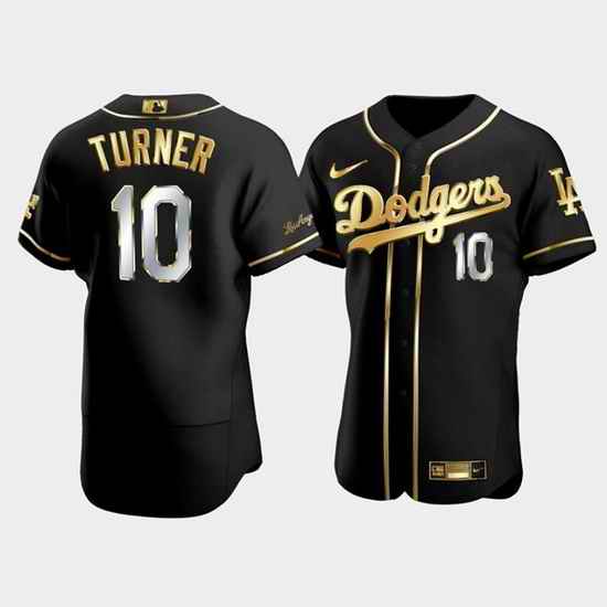 Men Los Angeles Dodgers #10 Justin Turner Black Gold Flex Base Stitched Baseball Jerse