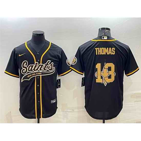 Men New Orleans Saints #13 Michael Thomas Black Team Big Logo With Patch Cool Base Stitched Baseball Jersey