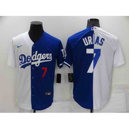 Men Los Angeles Dodgers #7 Julio Urias White Blue Split Cool Base Stitched Baseball Jersey
