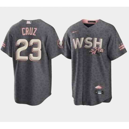 Men Washington Nationals #23 Nelson Cruz 2022 Grey City Connect Cherry Blossom Cool Base Stitched jersey