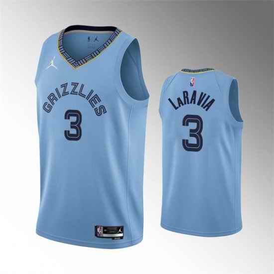 Men Memphis Grizzlies #3 Jake LaRavia Light Blue 75th Anniversary Statement Edition Stitched Basketball Jersey