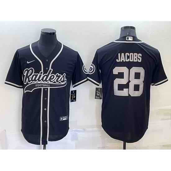 Men Las Vegas Raiders #28 Josh Jacobs Black Cool Base Stitched Baseball Jersey