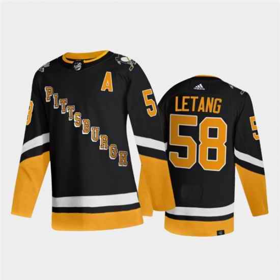 Men Pittsburgh Penguins #58 Kris Letang 2021 2022 Black Stitched Jersey