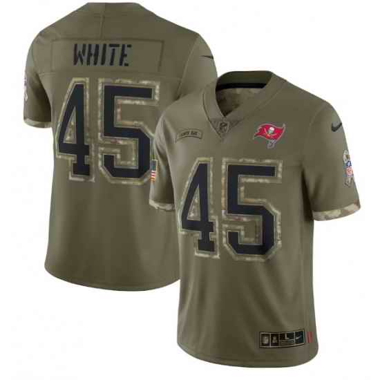 Men Tampa Bay Buccaneers #45 Devin White Olive 2022 Salute To Service Limited Stitched Jersey