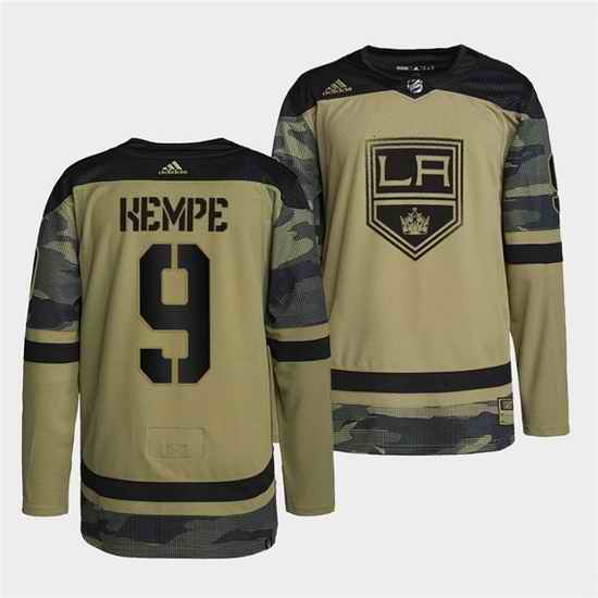 Men Los Angeles Kings #9 Adrian Kempe 2022 Camo Military Appreciation Night Stitched jersey