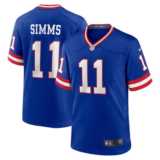 Men New York Giants #11 Phil Simms Royal Classic Retired Player Stitched Game Jersey