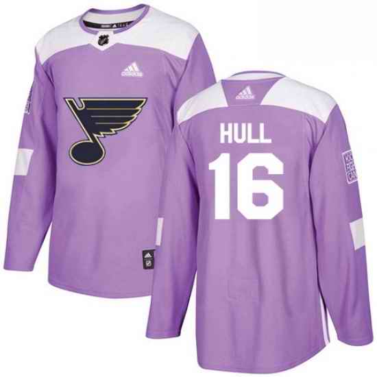 Mens Adidas St Louis Blues #16 Brett Hull Authentic Purple Fights Cancer Practice NHL Jersey