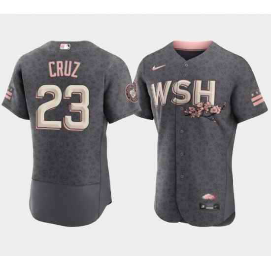 Men Washington Nationals #23 Nelson Cruz 2022 Grey City Connect Cherry Blossom Flex Base Stitched MLB jersey
