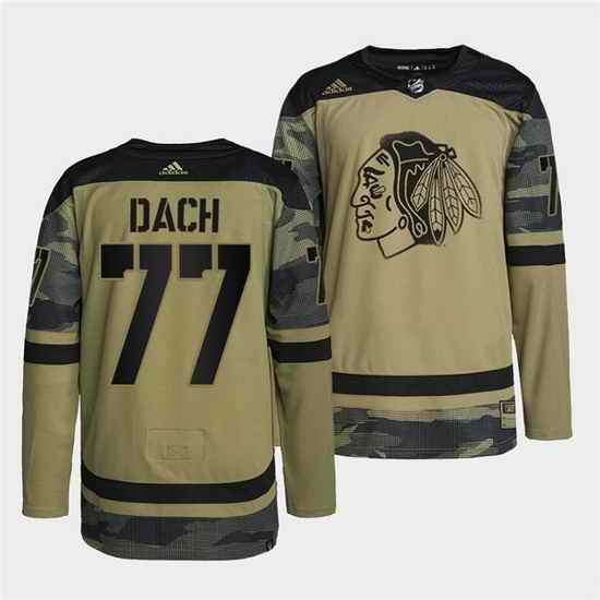 Men Chicago Blackhawks #77 Kirby Dach 2022 Camo Military Appreciation Night White Stitched jersey