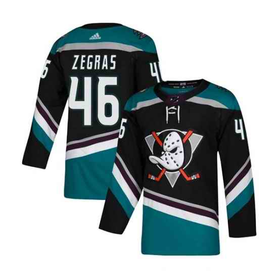 Men Anaheim Ducks #46 Trevor Zegras Black Teal Stitched Jersey