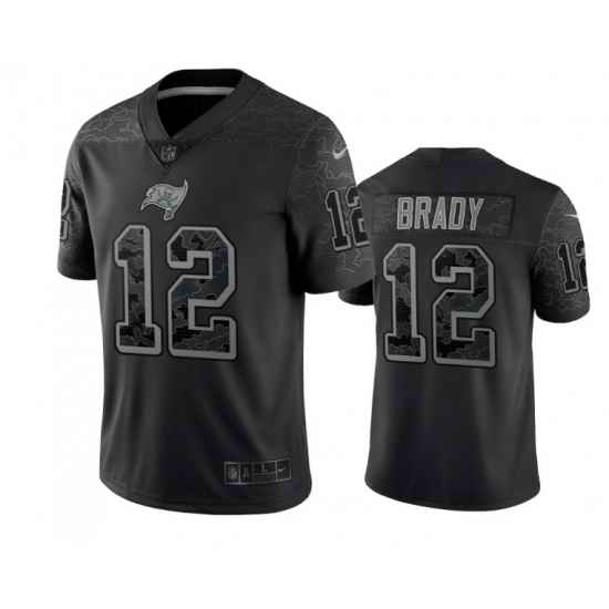 Men Tampa Bay Buccaneers #12 Tom Brady Black Reflective Limited Stitched Jersey