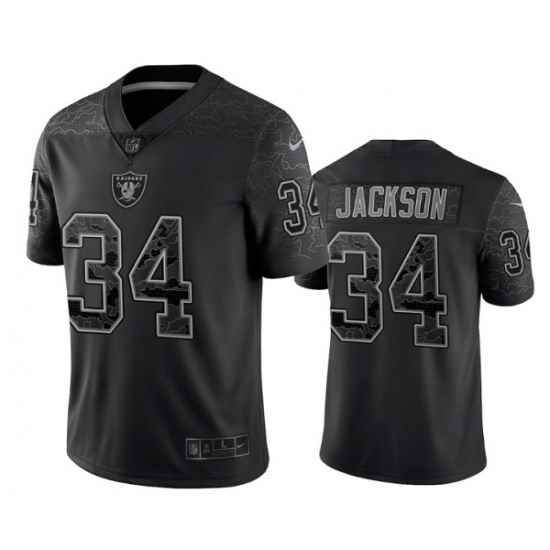 Men Las Vegas Raiders #34 Bo Jackson Black Reflective Limited Stitched Football Jersey