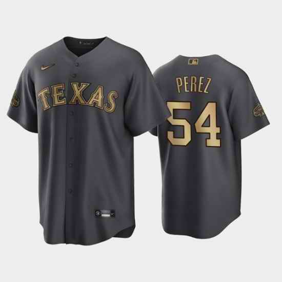 Men Texas Rangers #54 Martin Perez 2022 All Star Charcoal Cool Base Stitched Baseball Jersey