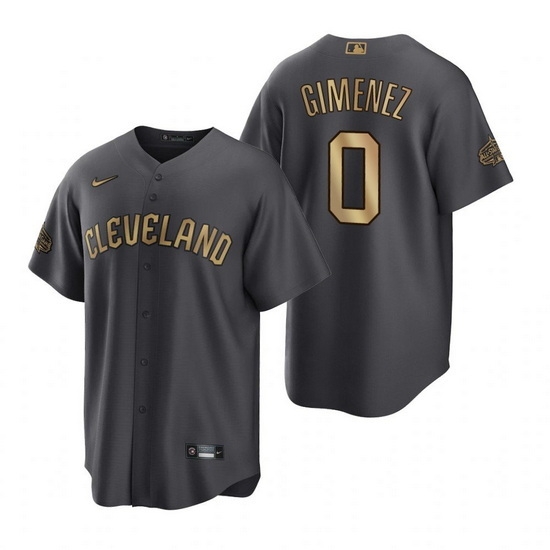 Men Cleveland Guardians #0 Andres Gimenez 2022 All Star Charcoal Cool Base Stitched Baseball Jersey