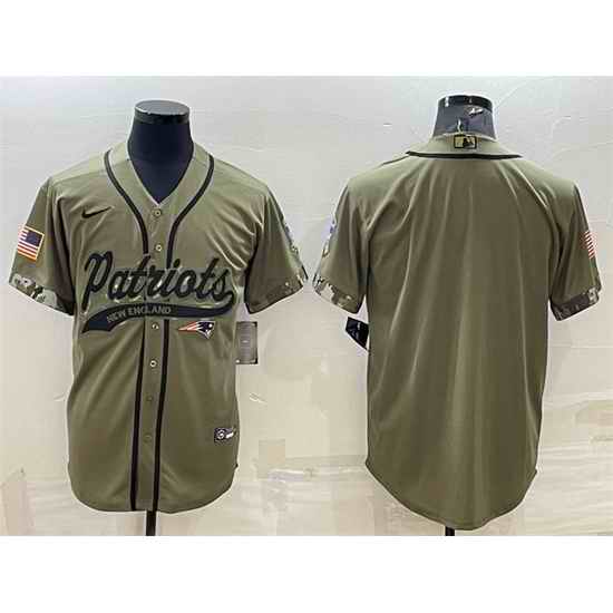 Men New England Patriots Blank Olive Salute To Service Cool Base Stitched Baseball Jersey