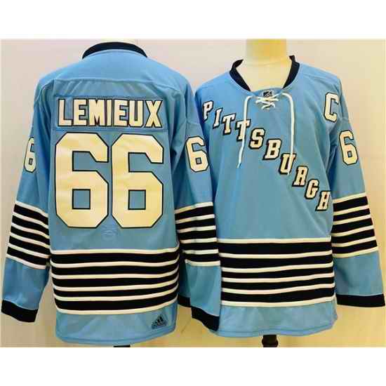 Men Pittsburgh Penguins #66 Mario Lemieux Blue Team Classics Stitched NHL Jersey