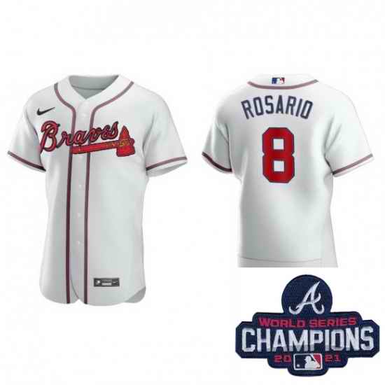 Men Nike Atlanta Braves #8 Eddie Rosario White Alternate Stitched Baseball Stitched MLB 2021 Champions Patch Jersey