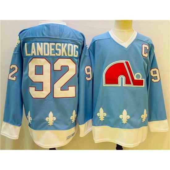 Men Colorado Avalanche #92 Gabriel Landeskog Blue Stitched Jersey